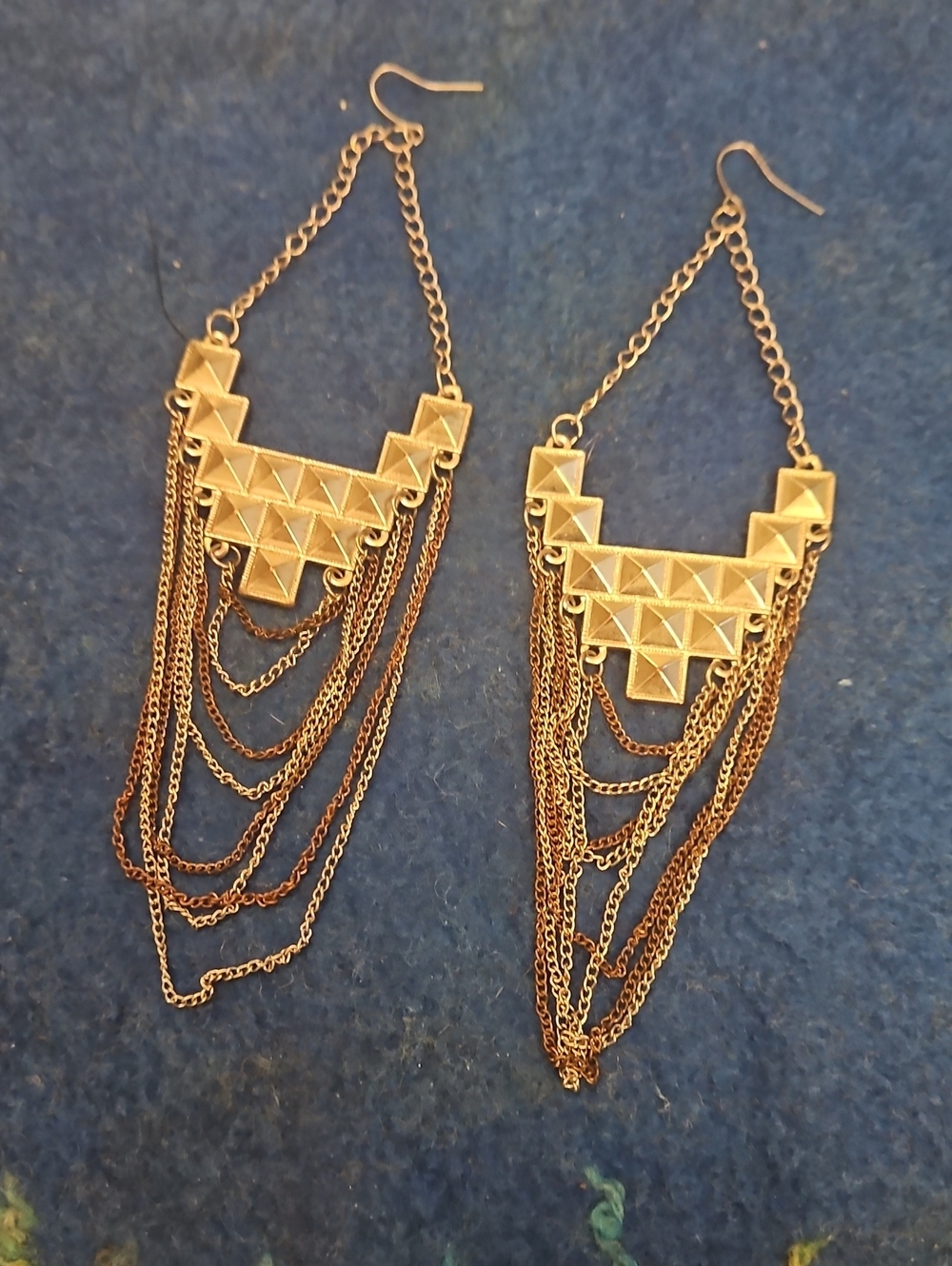 6 For $15 Gold-Tone Geometric Fringe Drop Earrings.